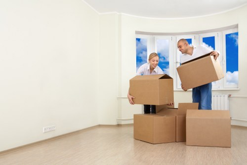 Modern removal company worker loading a van responsibly