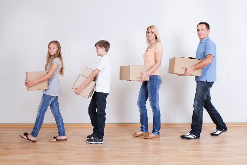 Preparation for an office relocation with furniture and packing materials